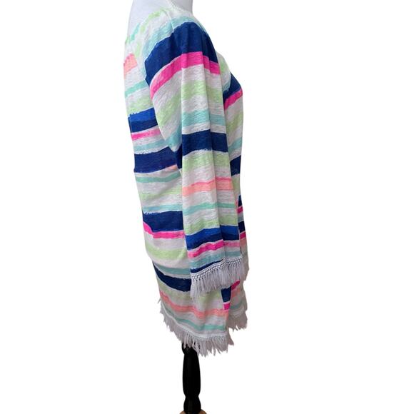 Lilly Pulitzer Striped Tassel Hem Bell Sleeve Swim Cover-Up Linen Tunic Dress M - Picture 9 of 16
